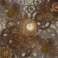 Steampunk clockwork with golden cogwheels